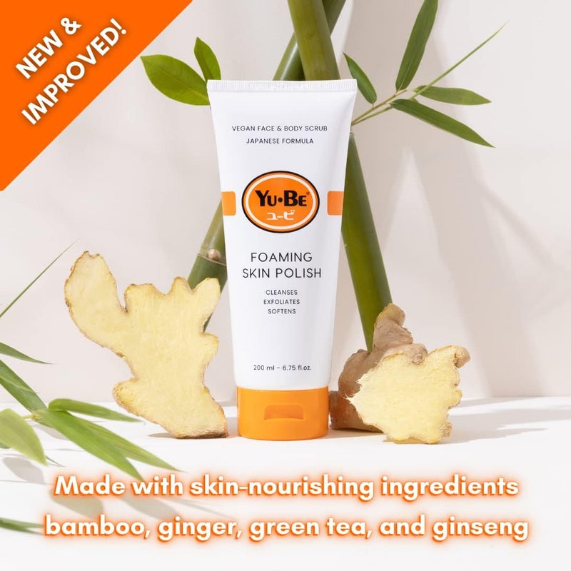 yu be Yu-Be Foaming Skin Polish Face and Body Scrub - 6.75 Fl Oz - Vegan Japanese Formula - Image 3